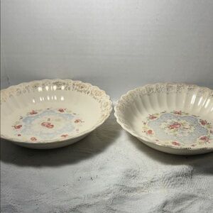 Vintage Floral Cream and Blue Dinnerware Set 8 inch Vintage Serving Bowls